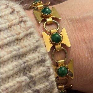 Vintage Elegant Gold tone and Green Cabochons Bracelet